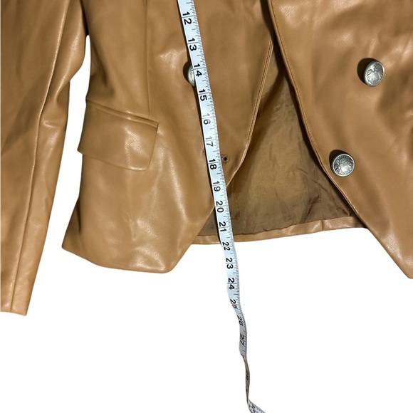 Express Women’s Faux Leather Blazer Jacket Sz Small | Camel Tan Double Breasted - Picture 5 of 7